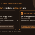 Schema: su macOS Safari e le app native usano il blocco di Apple dei certificati eMudhra, mentre git, curl e python3 leggono il file /etc/ssl/cert.pem